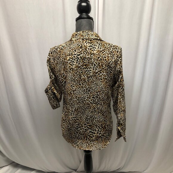 Jones New York Sport Leopard Print Shirt Womens Sz Petite Small Button-Up Blouse - Picture 4 of 9